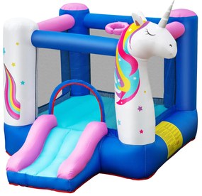 Costway Casa gonfiabile a tema unicorno per bambini 3-10 anni con scivolo, Castello gonfiabile con anello del canestro