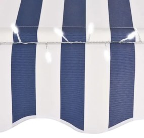 Tenda da Sole Retrattile Manuale con LED 300 cm Blu e Bianco