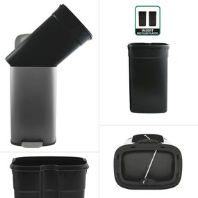 Cestino per la spazzatura grigio scuro in acciaio con pedale 50 l Akira – Spirella