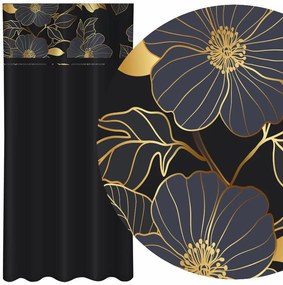 Tenda classica nera con stampa di fiori dorati Larghezza: 160 cm | Lunghezza: 270 cm