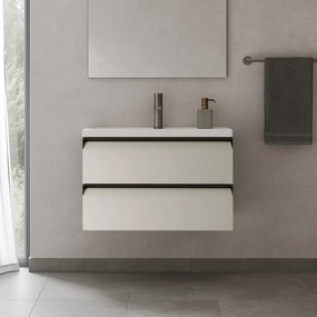 Mobile da bagno sotto lavabo Fusion beige laccato opaco L 79.5 x H 40 x P 45.5 cm 2 cassetti, lavabo non incluso