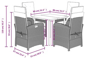 Set da Pranzo da Giardino 5 pz con Cuscini Beige in Polyrattan