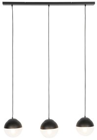 Lampada a sospensione retrò nera con vetro trasparente oblungo 3 luci - Eclipse