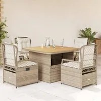 Set da Pranzo da Giardino 5 pz con Cuscini Beige in Polyrattan 3262921