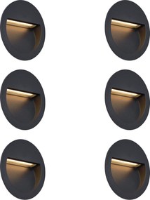 Set di 6 lampade da parete ad incasso moderne nere con LED IP65 - Gem