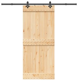 Porta Scorrevole Con Set Hardware 90x210 Cm Legno Massello Pino /