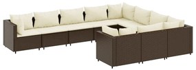 Set divani da giardino 10pz con cuscini in polyrattan marrone