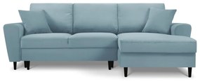 Divano angolare azzurro allungabile e con contenitore (con penisola a destra/con chaise lounge) con rivestimento in velluto a coste Kyoto – Cosmopolitan Design
