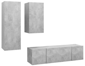 Set porta tv 4 pz grigio cemento in truciolato