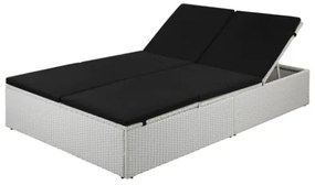 Lettino Prendisole con Cuscino in Polyrattan Nero