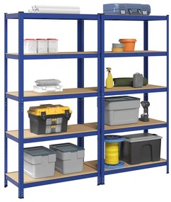 Mensole Portaoggetti 5 Strati 2pz Blu Acciaio Legno Multistrato /