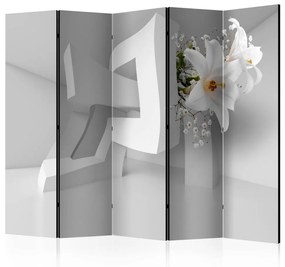 Paravento separè Illusione Sfuggente II (5-parti) - fiori su sfondo bianco