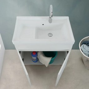 Mobile lavatoio 79x46,8 cm bianco frassinato con vasca in ceramica bianca
