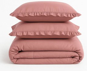 Set copripiumino e federa rosa in cotone renforcé per letto matrimoniale ed esteso 240x220 cm Ruffle Striped – Mila Home Luxury