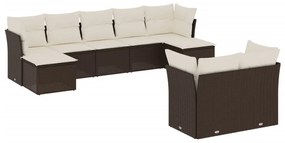 Set divani da giardino 9pz con cuscini marrone in polyrattan