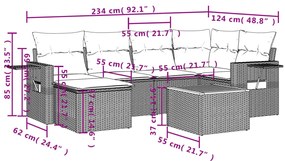 Set Divani da Giardino 7 pz con Cuscini Grigio in Polyrattan