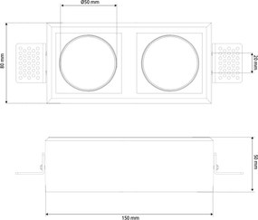 Portafaretto Rettangolare 150x80mm 2xGU10 in Gesso Pitturabile