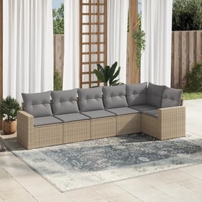 Set divano da giardino 6 pz con cuscini beige in polyrattan