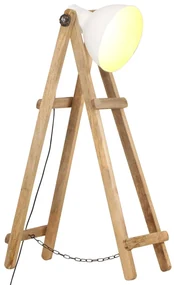 Lampada Da Pavimento Bianca E27 İn Legno Massello Di Mango /