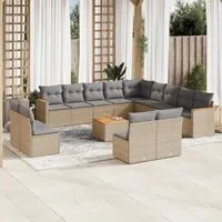 Set Divani da Giardino 14pz con Cuscini in Polyrattan Beige 3258895