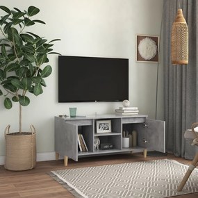 Mobile tv con gambe in legno grigio cemento 103,5x30x50 cm