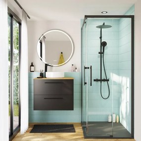 Box doccia con ingresso angolare scorrevole Remix2 rettangolare L 70 x L 100 x H 195 cm in vetro, sp. 6 mm vetro senza finitura / trasparente nero