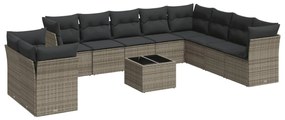 Set divani da giardino 11 pz con cuscini in polyrattan grigio