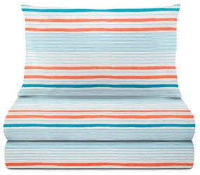 Completo letto singolo righe azzurro arancione