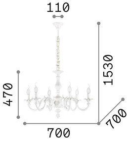 Lampadario Shabby Chic-Provenzale Justine Metallo Bianco 6 Luci E14