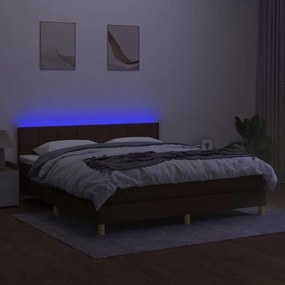 Letto a molle materasso e led marronescuro 180x200cm in tessuto