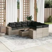 Set Divano da Giardino 9pz con Cuscini Grigio Chiaro Polyrattan 3254699