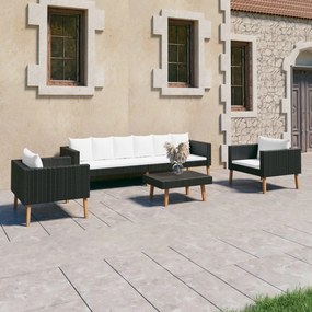 Set divani da giardino 4 pz con cuscini in polyrattan nero