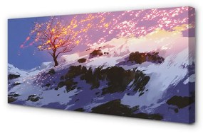 Quadro su tela Albero di montagna invernale 100x50 cm