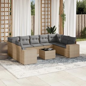 Set Divano da Giardino 10 pz con Cuscini Beige in Polyrattan