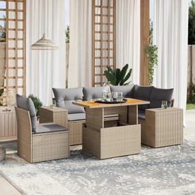 Set divano da giardino 6 pz con cuscini beige in polyrattan