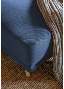 Divano letto angolare in velluto a coste blu scuro (angolo destro a forma di U) Lazy Lukka - Miuform