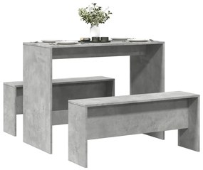 Set Tavolo Da Pranzo E Panche 3 Pz Grigio Cemento İn Truciolato /
