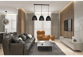 Lampadario 3 Luci Reartù In Acciaio Nero Con Cupole In Nero E Oro