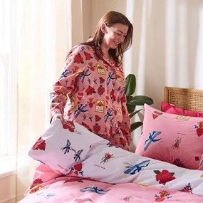 Set copripiumino e federa bianco e rosa in cotone per letto matrimoniale 200x200 cm Mon Coeur – Their Nibs