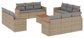 Set Divano da Giardino 13 pz con Cuscini Beige Misto Polyrattan