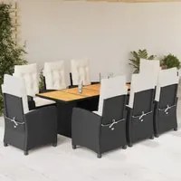 Set da Pranzo da Giardino 9 pz con Cuscini Nero in Polyrattancod mxl 111025