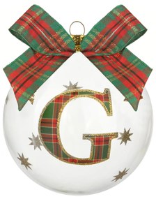 Pallina Natale con lettera G 10 cm tartan