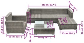 Set Divani da Giardino 6 pz con Cuscini in Polyrattan Grigio