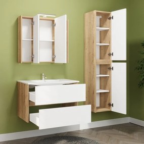 Kamalu - Mobile bagno sospeso 80 cm bicolore rovere naturale e bianco | LAC-AMFI-80