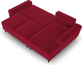 Divano angolare rosso allungabile e con contenitore (con penisola a destra/con chaise lounge) con rivestimento in velluto Kyoto – Cosmopolitan Design