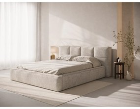 Letto matrimoniale imbottito beige con contenitore e rete inclusi 180x200 cm Simon – Micadoni