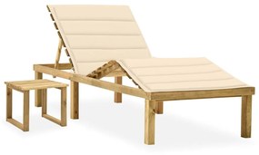 Lettino Da Giardino Con Tavolino Cuscino Legno Pino Impregnato /