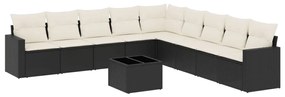 Set Divani da Giardino 10pz con Cuscini in Polyrattan Nero