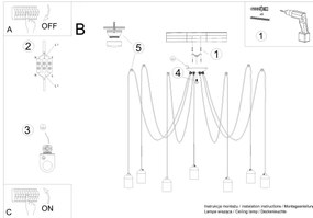 Sollux  SL.1162 - Lampadario a sospensione con filo NESO 7xE27/15W/230V ragno calcestruzzo
