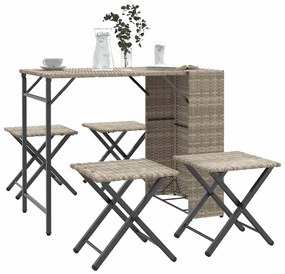 Set Pranzo Da Giardino Pieghevole 5 Pz Grigio Chiaro Polyrattan /